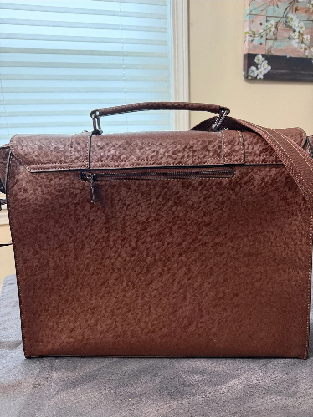 Men's Brown Leather Briefcase with Top Handle and Turn-Lock